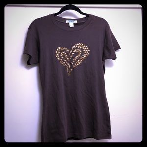 Basic Brown Tee Embellished Heart 2XL